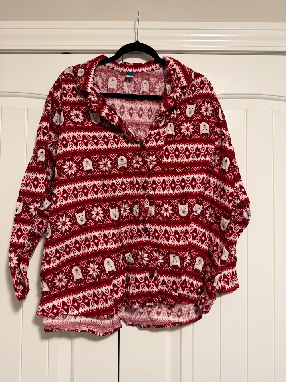 Old NavyRed Nordic Polar Bear Fleece Button-Up Shirt